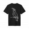 a black shirt with white bird on it