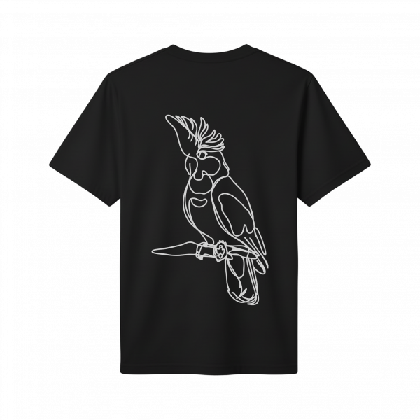 a black shirt with white bird on it