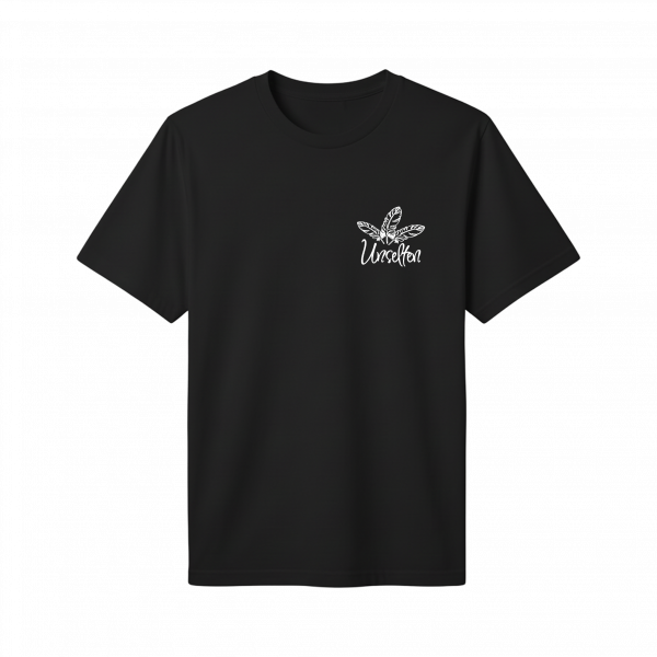 a black t-shirt with white text