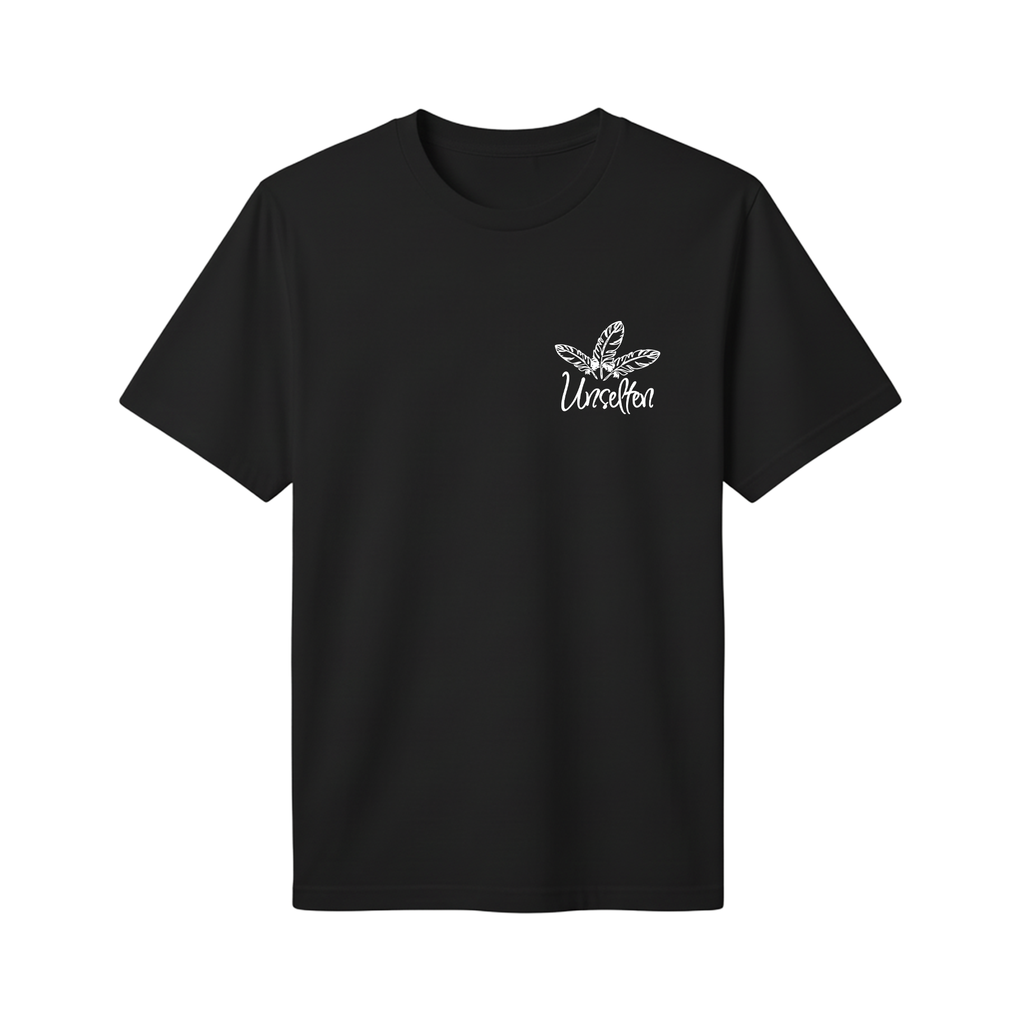 a black t-shirt with white text