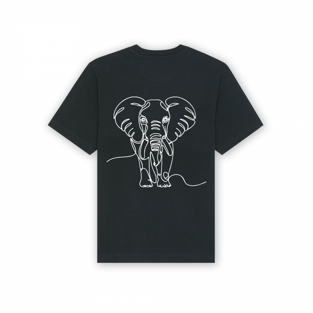 a black shirt with white elephant on it