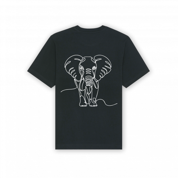 a black shirt with white elephant on it