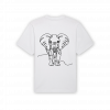 a white shirt with a drawing of an elephant on it