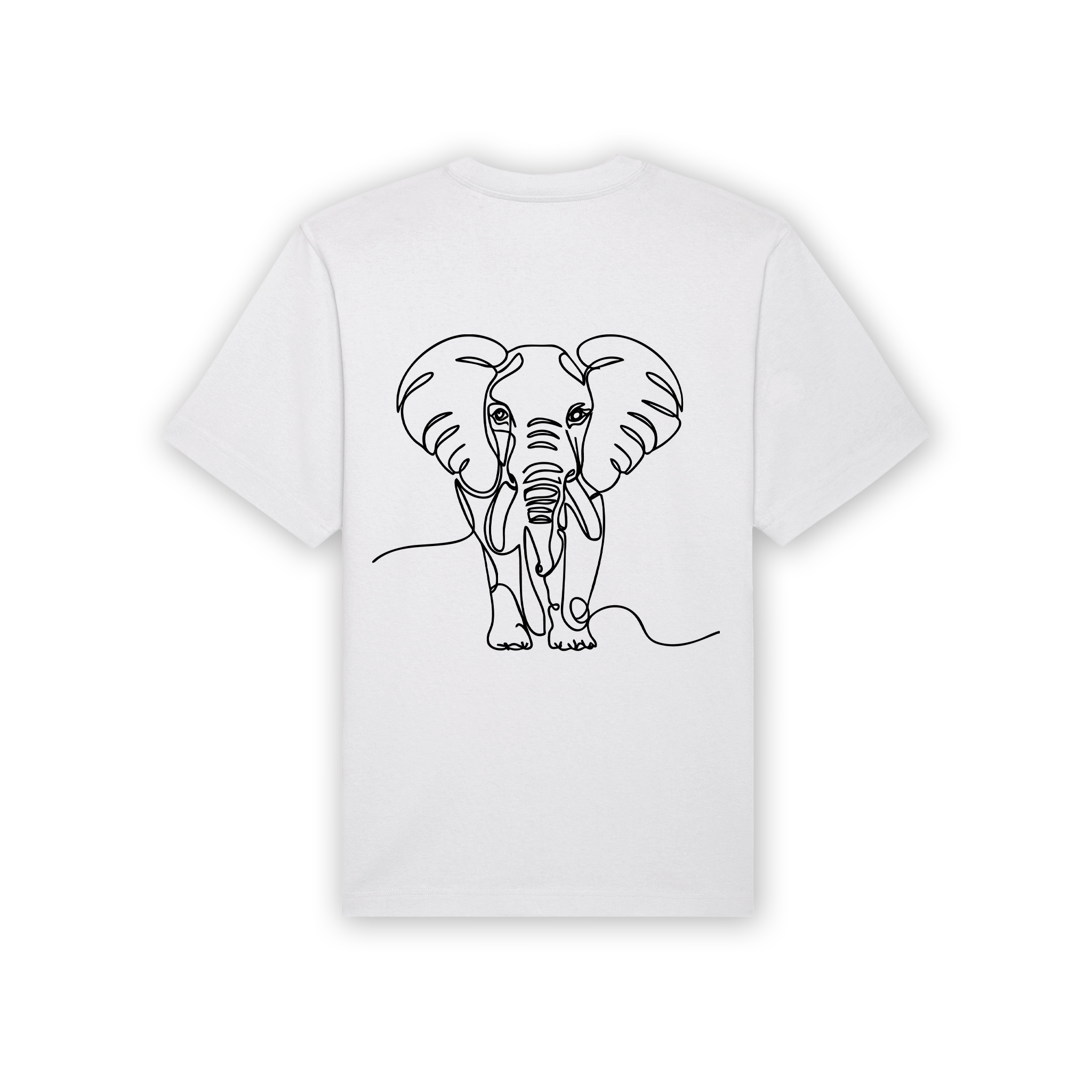 a white shirt with a drawing of an elephant on it