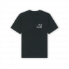 a black t-shirt with white text