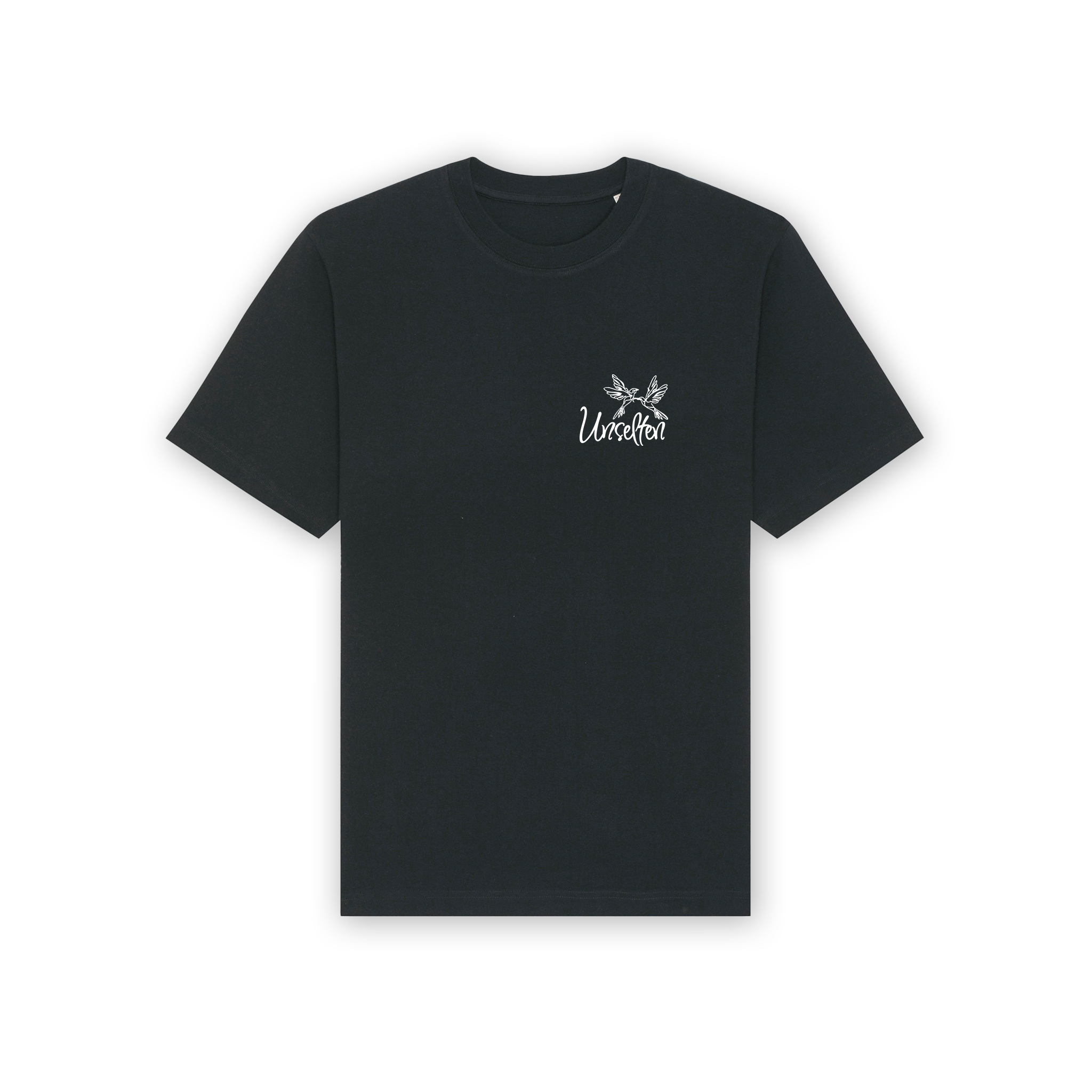 a black t-shirt with white text