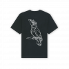a black shirt with white bird on it