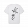 a white t-shirt with a bee on it
