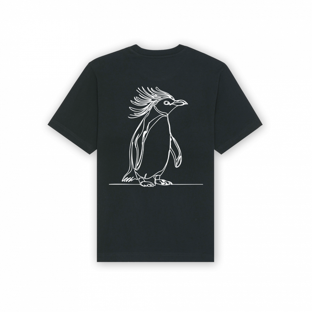 a black shirt with a drawing of a penguin