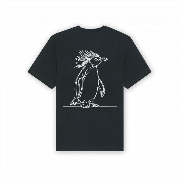 a black shirt with a drawing of a penguin
