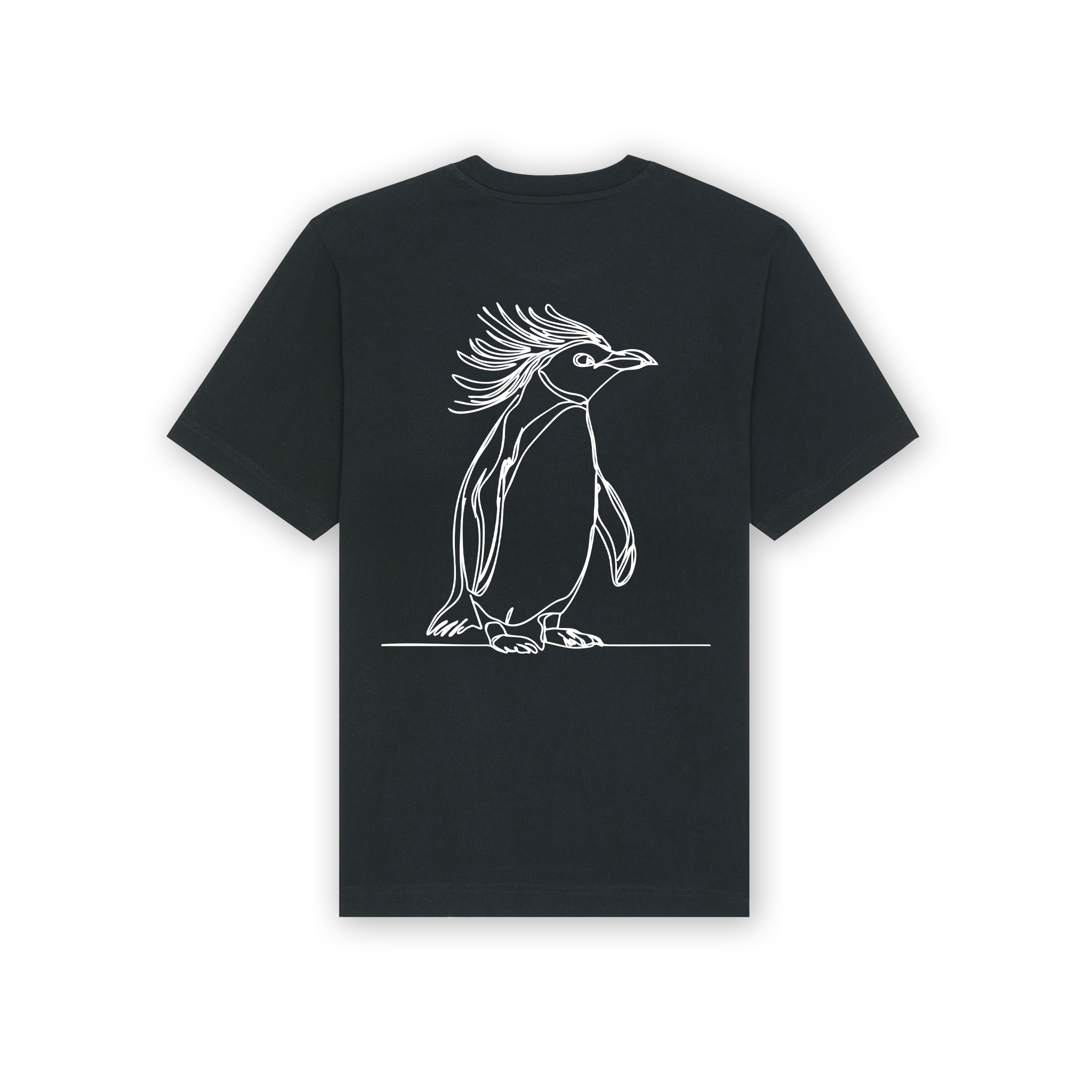 a black shirt with a drawing of a penguin