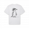 a white shirt with a drawing of a penguin on it
