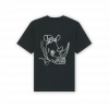 a black t-shirt with a white rhinoceros face on it