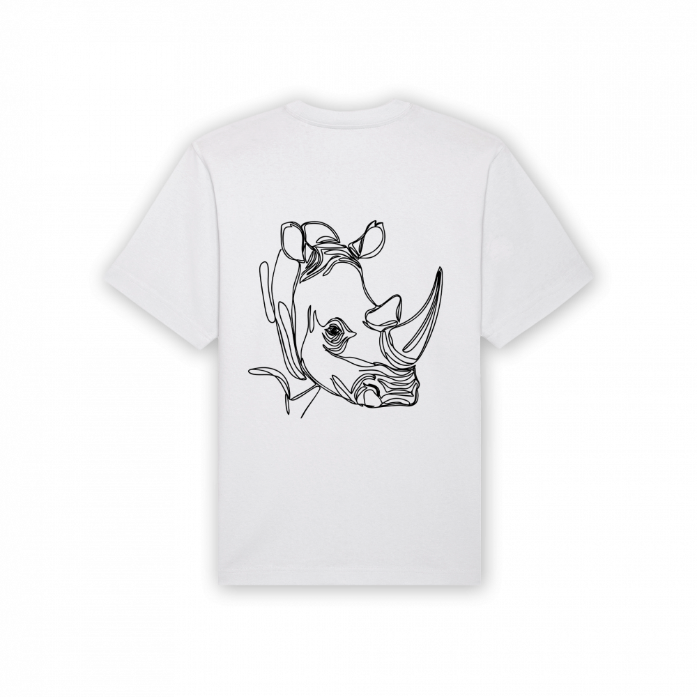 a white t-shirt with a black design on it