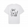 a white t-shirt with a black design on it