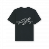 a back of a black shirt with a turtle on it