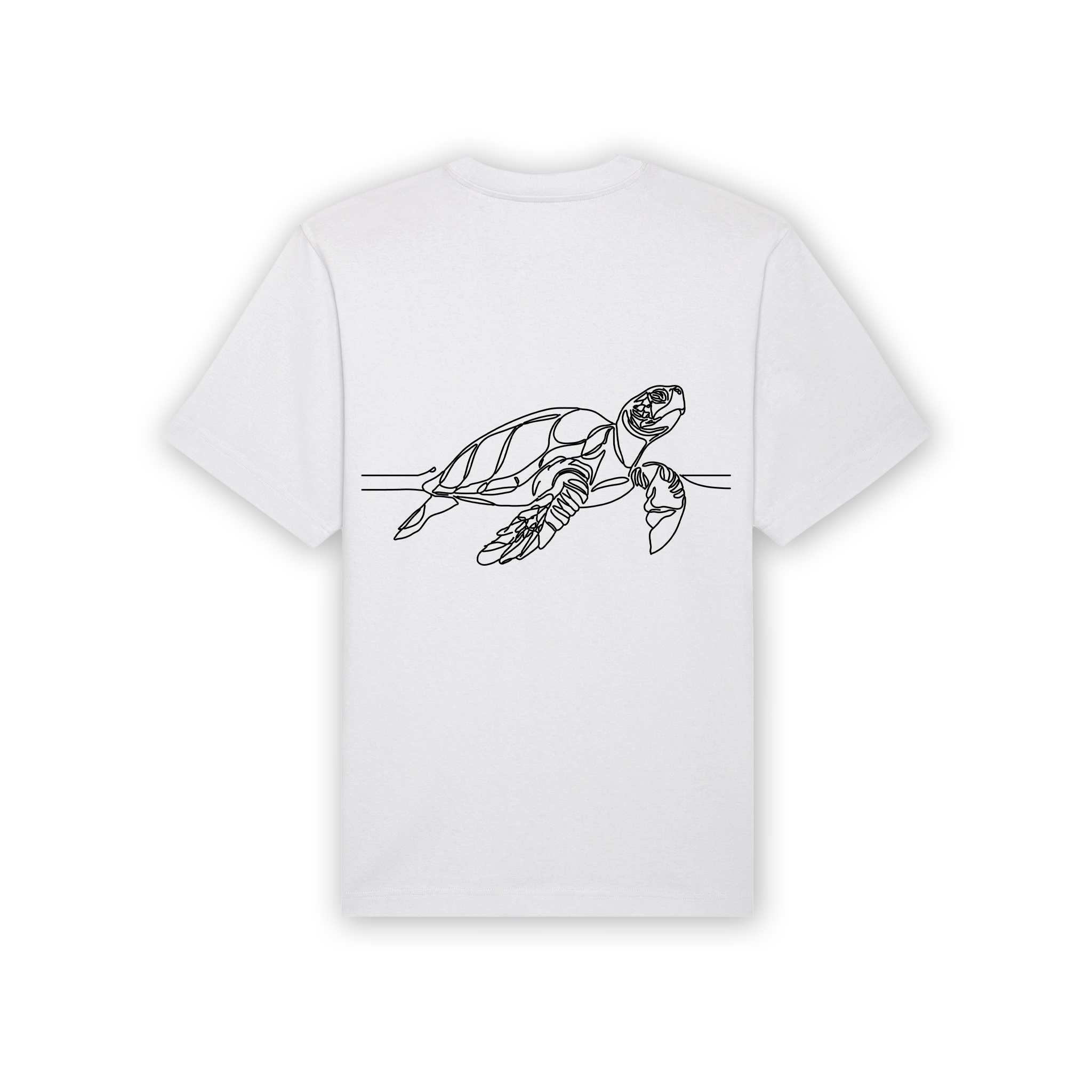 a white t-shirt with a turtle on it